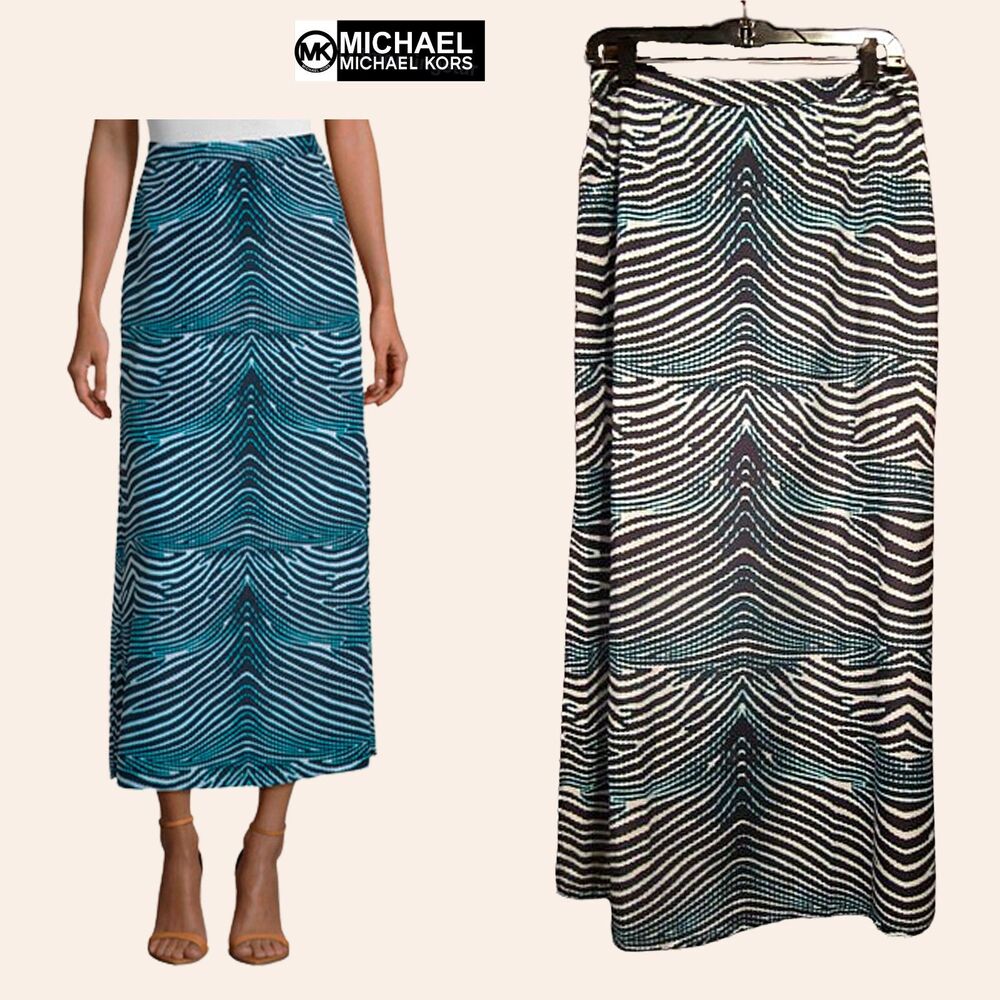 MICHAEL Michael Kors NEW Real Navy Side-Slits Lined Maxi Skirt 10 (Fits 14)